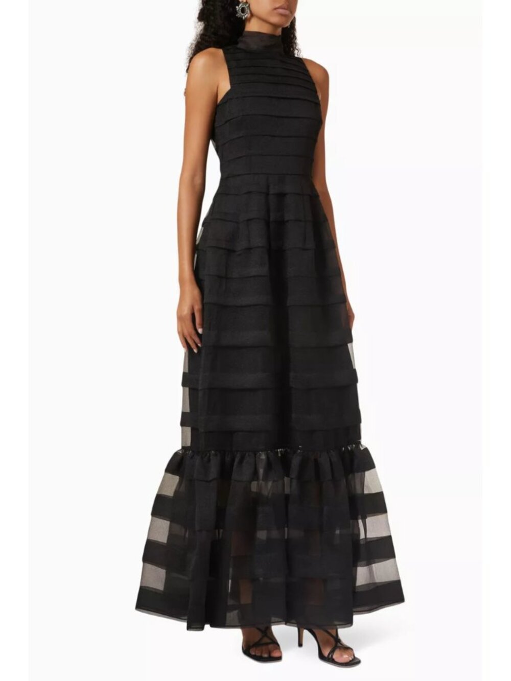 STAUD Spiral Organza Pintuck Maxi Dress Black Size 12